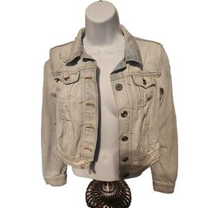 Women's Bershka Faded Blue Button Up Jean Jacket Size S - Some Wear and Tear